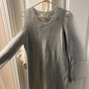 Sweater dress that’s warm and not itchy with cutout shoulders.